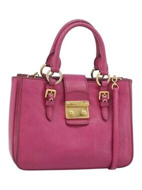 Miu Miu Madras Hand Bag Leather 2way Pink Gold Auth 187558A
